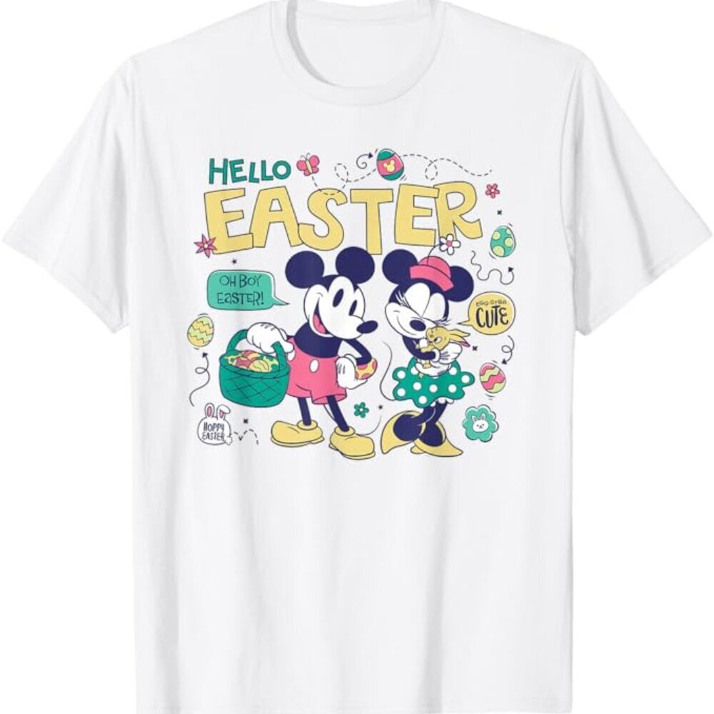 Disney Mickey Minnie Mouse Hello Easter T-Shirt Adult Small